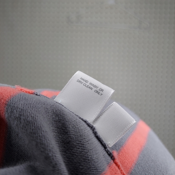 Kokun Sweater V-neck Long Sleeve Stretch Stripe Gray Coral Pull-on Knit - Picture 5 of 6